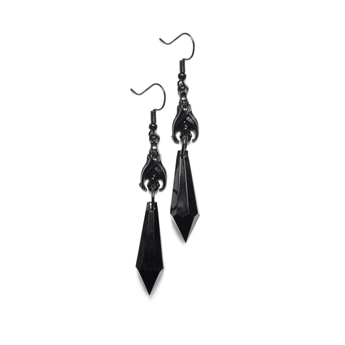 Wholesale Red and Black Gemstone Dark Bat Pendant Earrings